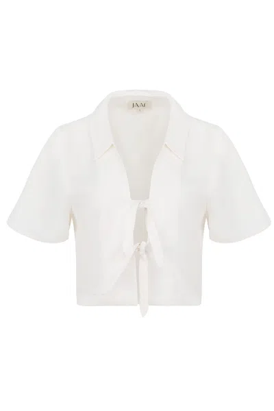 Jaaf Women's Crop Top With Ties In Pearl White