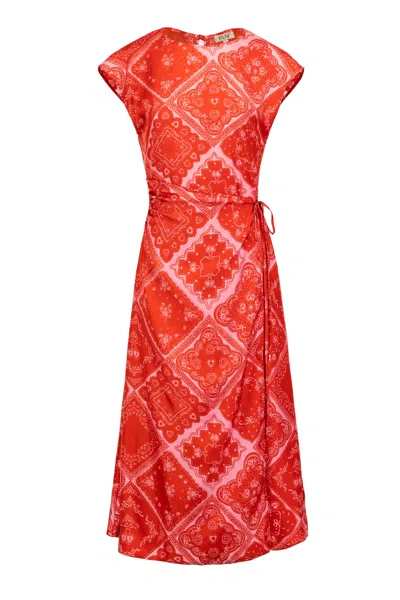 Jaaf Women's Red Tie-detailed Midi Dress In Lovestruck Print