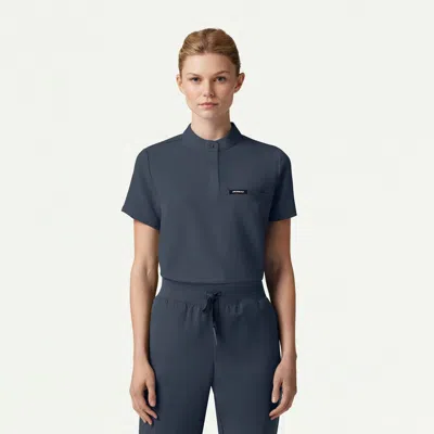 Jaanuu 1-pocket Classic Banded Collar Scrub Top In Blue
