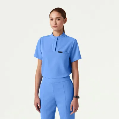 Jaanuu 1-pocket Classic Banded Collar Scrub Top In Blue