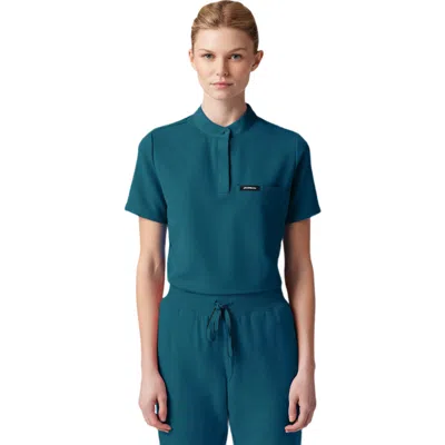 Jaanuu 1-pocket Classic Banded Collar Scrub Top In Blue