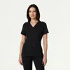 Jaanuu 2-pocket Slim Knit V-neck Scrub Top In Black