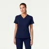Jaanuu 2-pocket Slim Knit V-neck Scrub Top In Blue