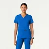 Jaanuu 2-pocket Slim Knit V-neck Scrub Top In Blue