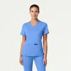 Jaanuu 2-pocket Slim Knit V-neck Scrub Top In Blue