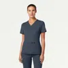 Jaanuu 2-pocket Slim Knit V-neck Scrub Top In Gray
