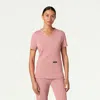 Jaanuu 2-pocket Slim Knit V-neck Scrub Top In Pink