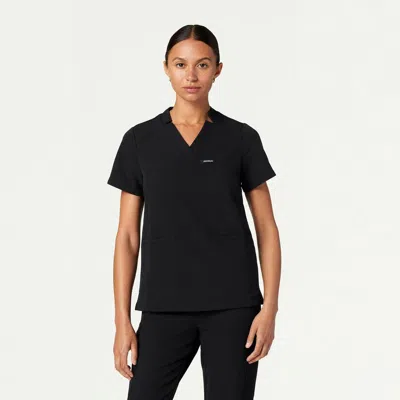 Jaanuu 3-pocket Classic Notched V-neck Scrub Top In Black