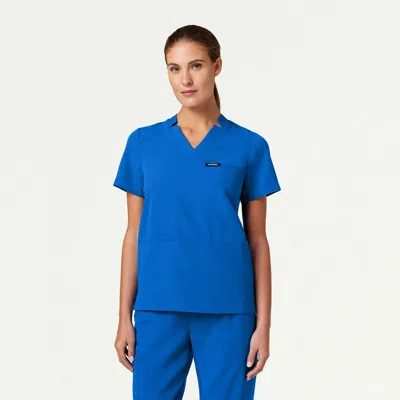 Jaanuu 3-pocket Classic Notched V-neck Scrub Top In Blue