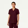 Jaanuu 3-pocket Classic Notched V-neck Scrub Top In Burgundy