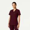 Jaanuu 3-pocket Classic Notched V-neck Scrub Top In Burgundy