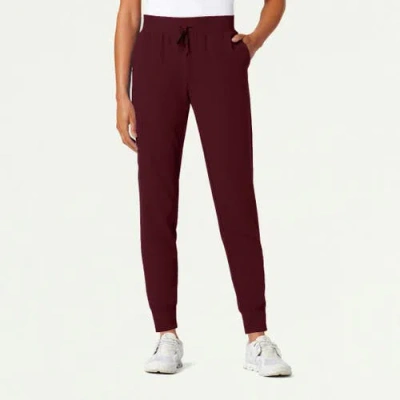 Jaanuu 6-pocket Slim Mid-rise Scrub Jogger In Burgundy