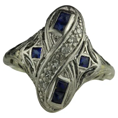 Pre-owned Jabel Art Deco Diamond And Sapphire Dinner Ring,  In Blue