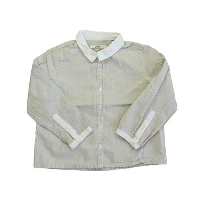 Jacadi Kids' Boys Beige Stripe Button Down Long Sleeve In Gray