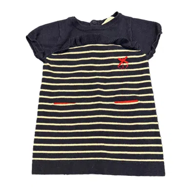 Jacadi Kids' Girls Navy Stripe Sweater Dress In Black