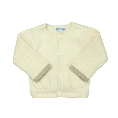 Pre-owned Jacadi Kids' Girls Off White Tan Cardigan