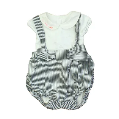 Pre-owned Jacadi Kids' Girls White Blue Stripes Apparel Sets In Black