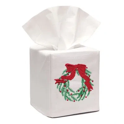 Jacaranda Living Christmas Wreath Linen Tissue Box Cover In Red;green;white