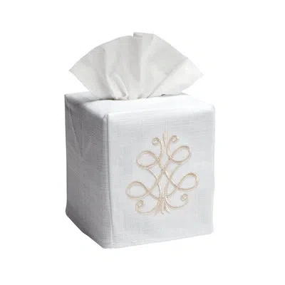 Jacaranda Living Embroidered French Scroll Tissue Box Cover In White;beige