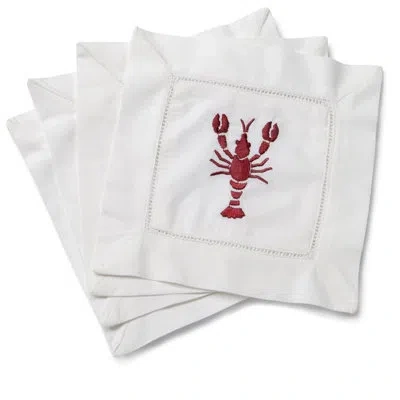 Jacaranda Living Lobster Embroidered Cocktail 6" Cotton Napkin In White