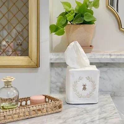 Jacaranda Living Napoleon Bee Tissue Box Cover In Duck Egg Blue;tan