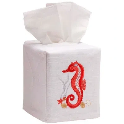 Jacaranda Living Seahorse And Shells Tissue Box Cover In White;red