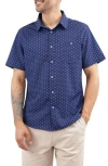 Jachs Classic Fit Floral Short Sleeve Button-up Tech Shirt In Indigo Poly Print