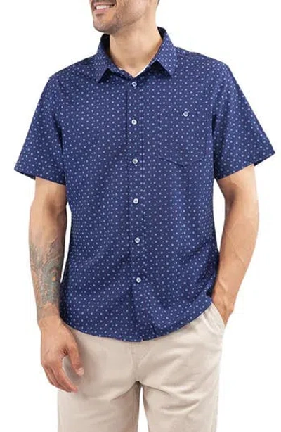 Jachs Classic Fit Floral Short Sleeve Button-up Tech Shirt In Indigo Poly Print