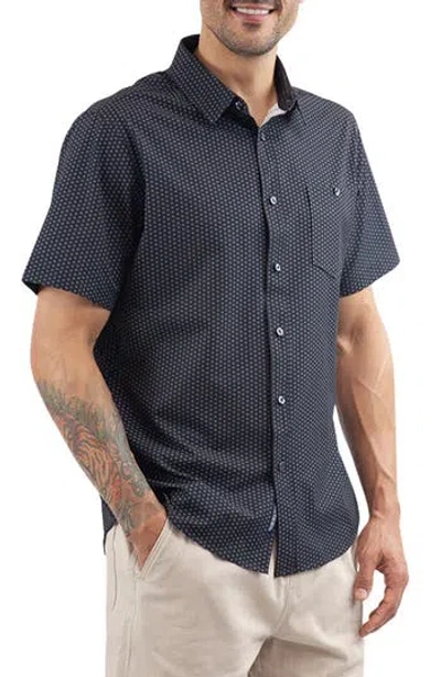 Jachs Classic Fit Short Sleeve Button-up Tech Shirt In Black Poly Print