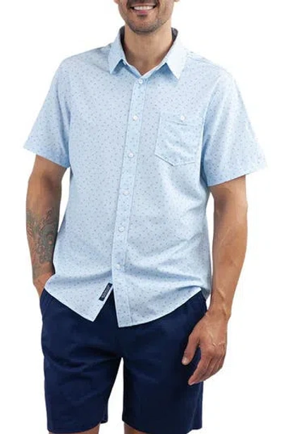 Jachs Classic Fit Short Sleeve Button-up Tech Shirt In Light Blue Poly Print