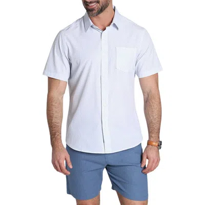 Jachs Classic Fit Short Sleeve Button-up Tech Shirt In White Micro Poly Print