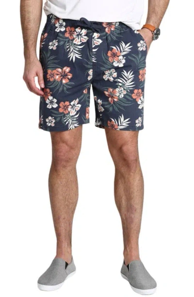 Jachs Floral Print Stretch Pull-on Shorts In Blue