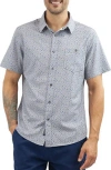 Jachs Floral Short Sleeve Button-up Shirt In Grey Poly Print