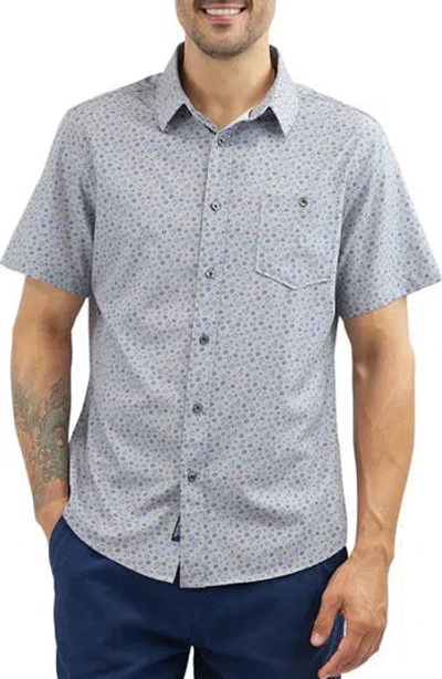 Jachs Floral Short Sleeve Button-up Shirt In Grey Poly Print