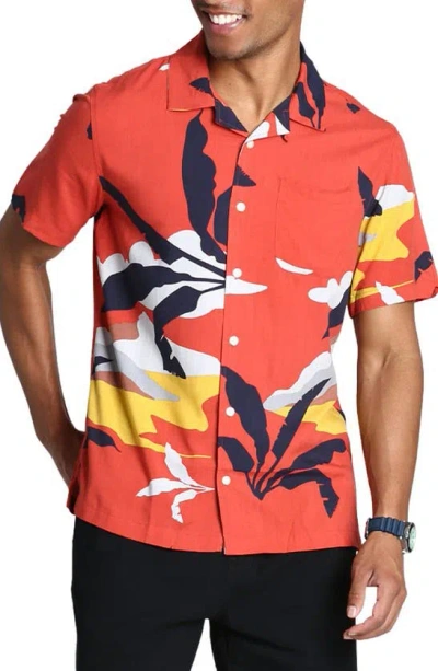 Jachs Frond Print Button-up Camp Shirt In Orange Tropical Print