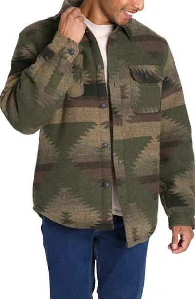 Jachs Geometric Fleece Lined Shirt Jacket In Olive Aztec Wool