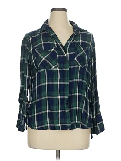 Pre-owned Jachs Girlfriend 3/4 Sleeve Button Down Shirt In Green