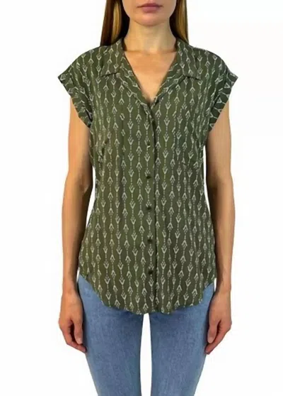 Jachs Girlfriend Women's Button Front Blouse In Green Geo Print In Multi