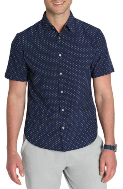 Jachs Gravity Micro Arrow Short Sleeve Button-up Shirt In Navy Micro Arrow Print