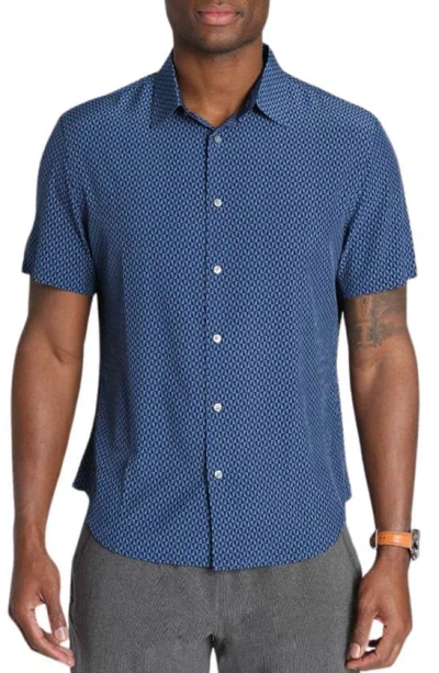 Jachs Gravityless Geo Short Sleeve Button-up Shirt In Blue