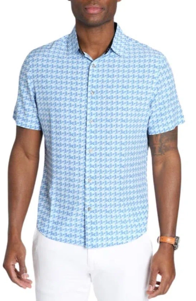 Jachs Gravityless Scale Short Sleeve Button-up Shirt In Light Blue Scale Print