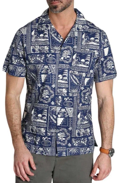 Jachs Island Print Button-up Camp Shirt In Ocean Blue