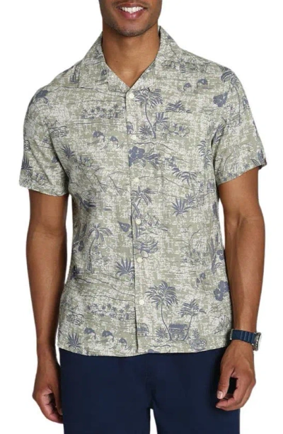 Jachs Island Print Short Sleeve Button-up Shirt In Green