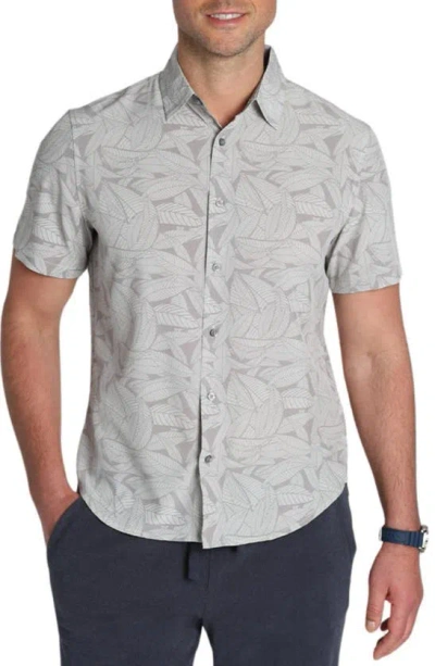 Jachs Leaf Print Gravityless Short Sleeve Button-up Shirt In Gray