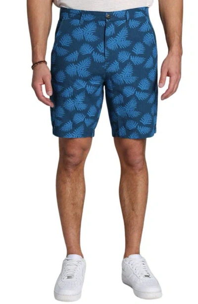 Jachs Leaf Print Seersucker Shorts In Dark Blue