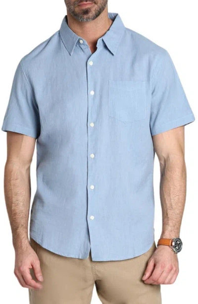 Jachs Linen & Cotton Blend Short Sleeve Button-up Shirt In Blue