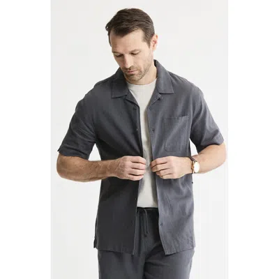 Jachs Linen Blend Short Sleeve Camp Shirt In Black
