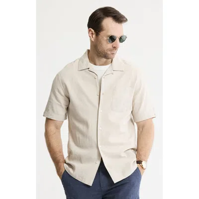 Jachs Linen Blend Short Sleeve Camp Shirt In Neutral