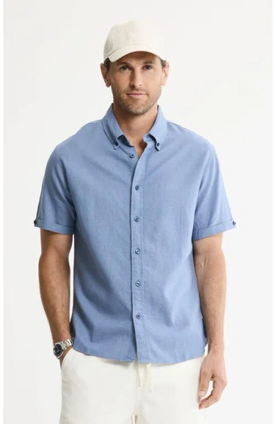 Jachs Linen Blend Short Sleeve Shirt In Blue
