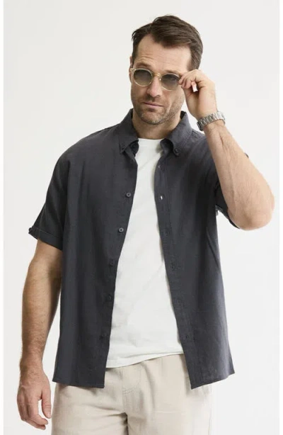 Jachs Linen Blend Short Sleeve Shirt In Gray